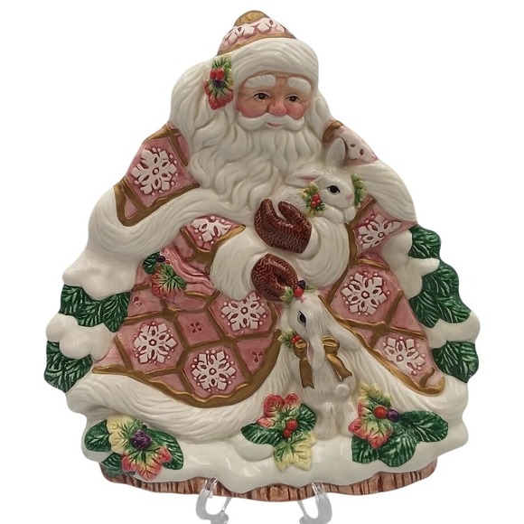 Fitz & Floyd Santa w/ Bunny Canape Cookie Plate Christmas Victorian Holiday Dish - Picture 1 of 12